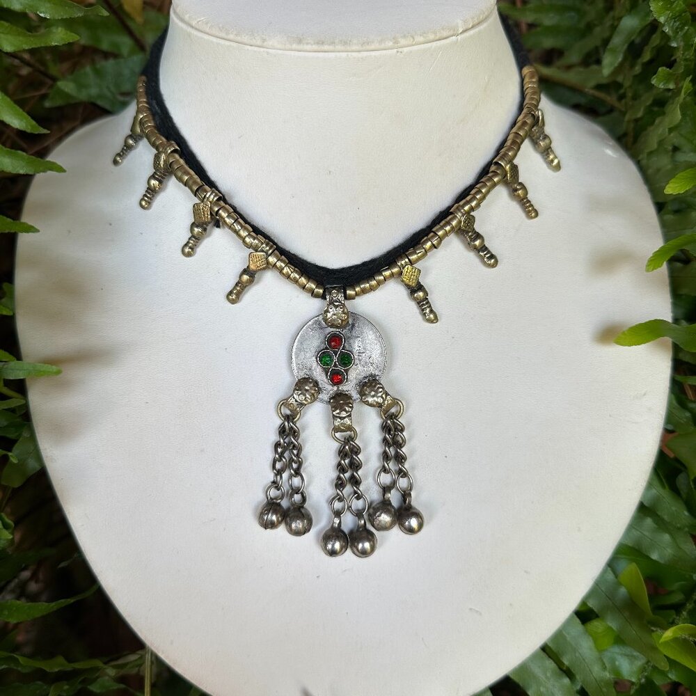 Post Medieval Islamic Ottomans Silvered Pendants Coin with Stones Necklace